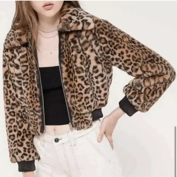 Urban Outfitters Cheetah Animal Print Bomber Jacket Size Small Hipster Mob Wife - Picture 2 of 11